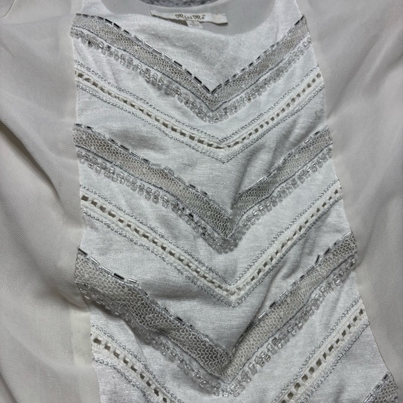 Miss Me Top Womens Small Sheer White Blouse Beaded Cold Shoulder Cottage Flowy - Picture 3 of 6